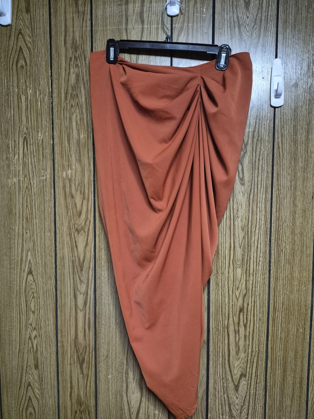 Terracotta Rust Ruched AsymmetricaSHEIN Asymmetrical Draped Skirt in Rust Orange